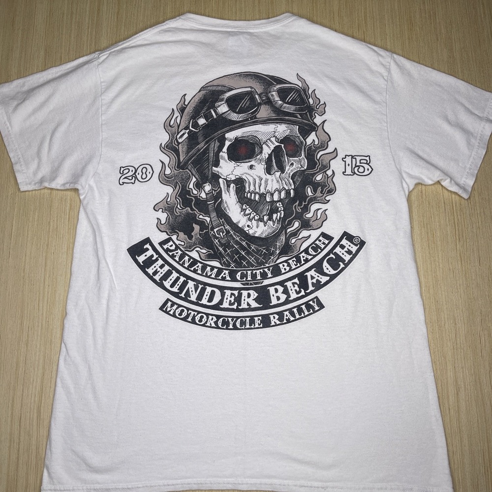 Panama City Beach Thunder Beach Rally 2015 Skull Biker T-Shirt Men's Medium
